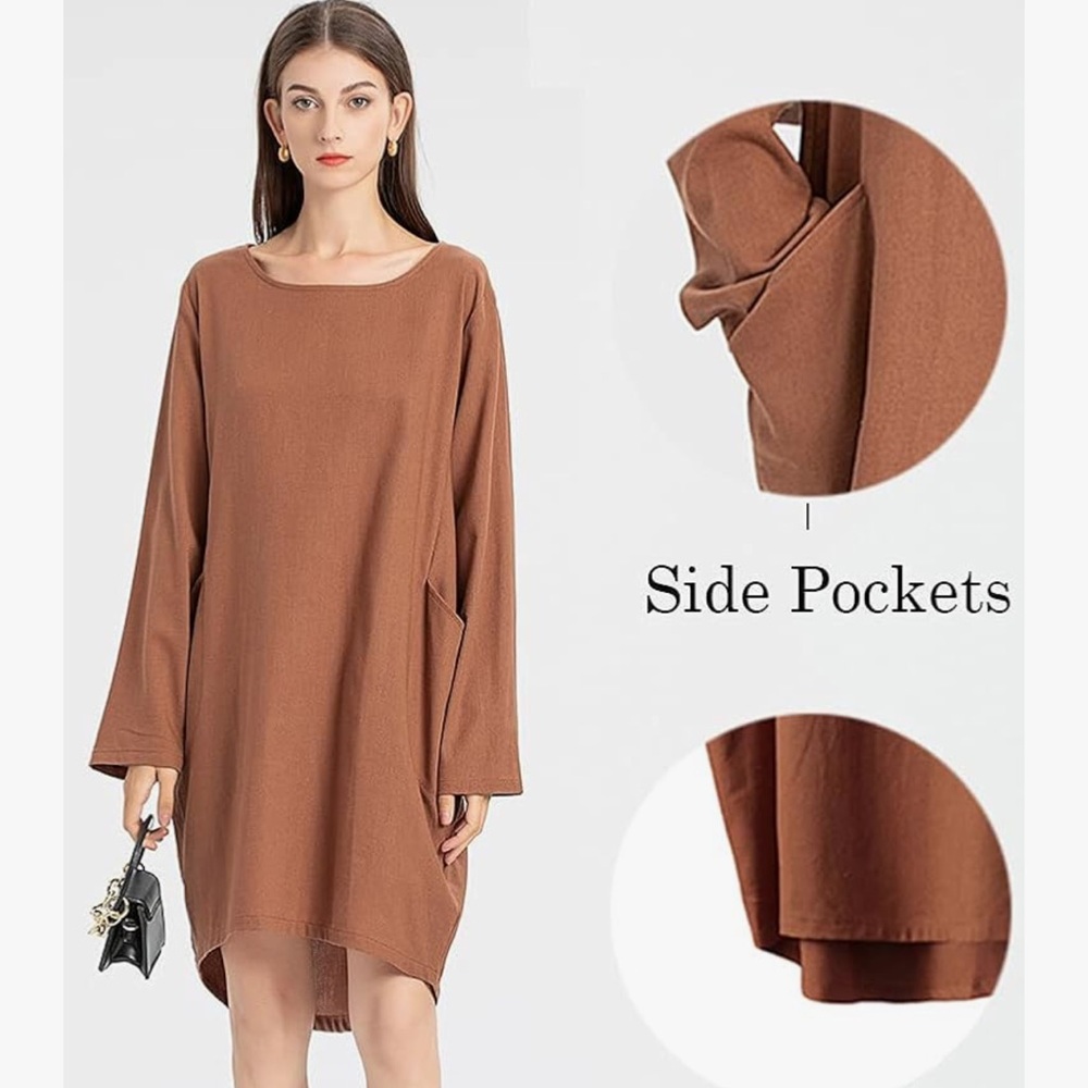 Minibee Women's Tunic Dress Long Sleeve Loose Baggy Tshirt Top with Pockets XXL